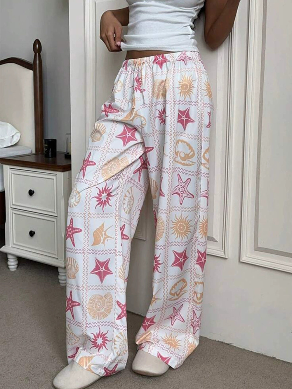 ZARA RUIHOU Autumn Printed Wide Leg Casual Pants for Women